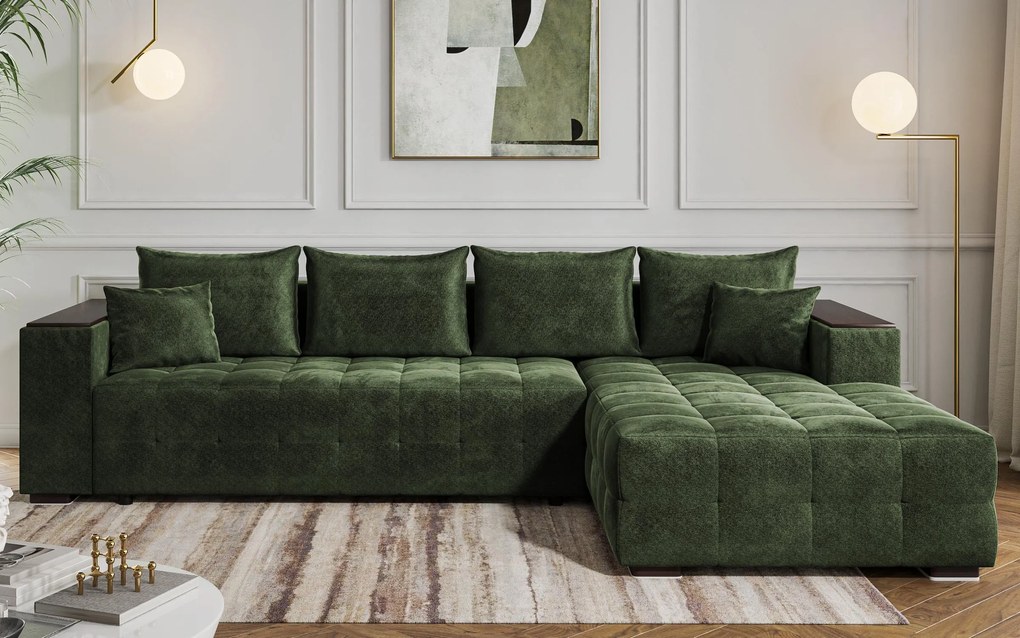 Разтегателен ъглов диван с подлакътник етажерка Мелвин Спринг