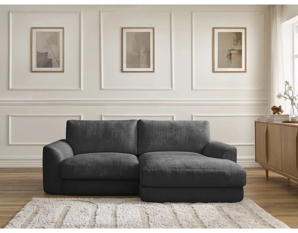 Черен шенилов ъглов диван (десен ъгъл) Leonore – Bobochic Paris