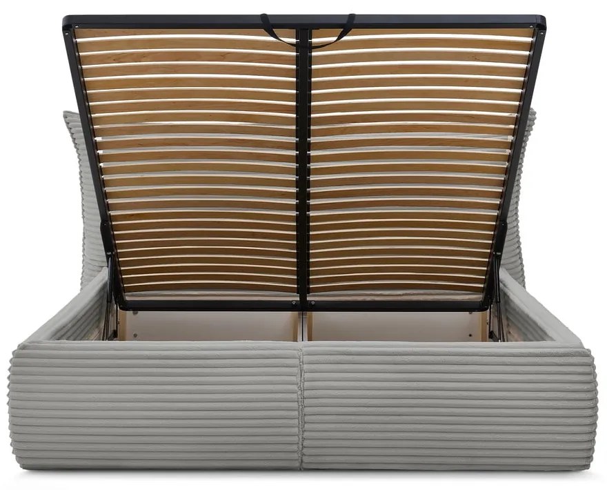 Сиво двойно тапицирано легло с място за съхранение с включена подматрачна рамка 160x200 cm Jade – Bobochic Paris