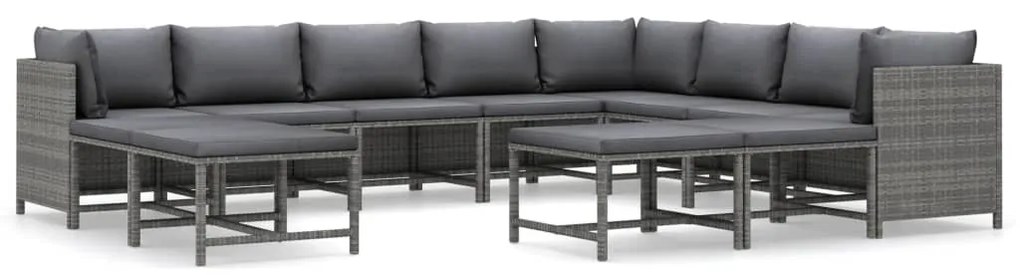 3059777 vidaXL Градински лаундж комплект с възглавници 12 части полиратан сив