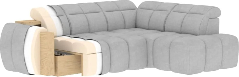 Светлосив разтегателен ъглов диван с място за съхранение от букле (десен ъгъл L форма) Falconn – ELTAP