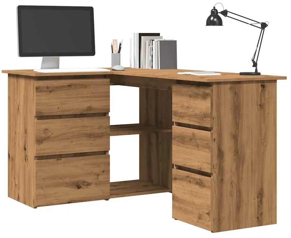 855963 vidaXL Ъглово бюро дъб Artisan 145x100x76 cm Инженерна дървесина