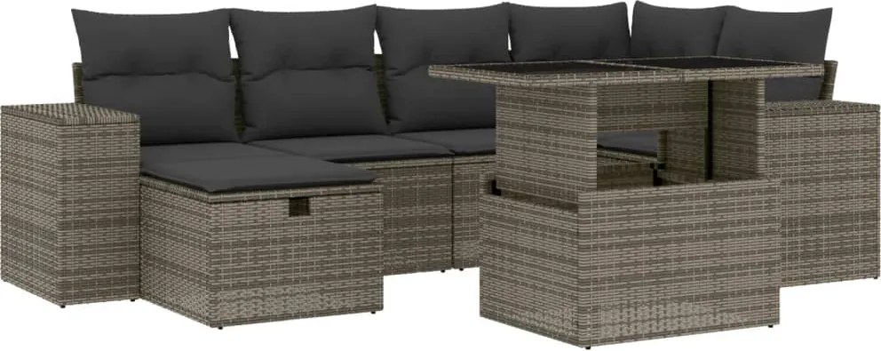 3275300 vidaXL Градински диван с възглавници, 7 части, полиратан, сив