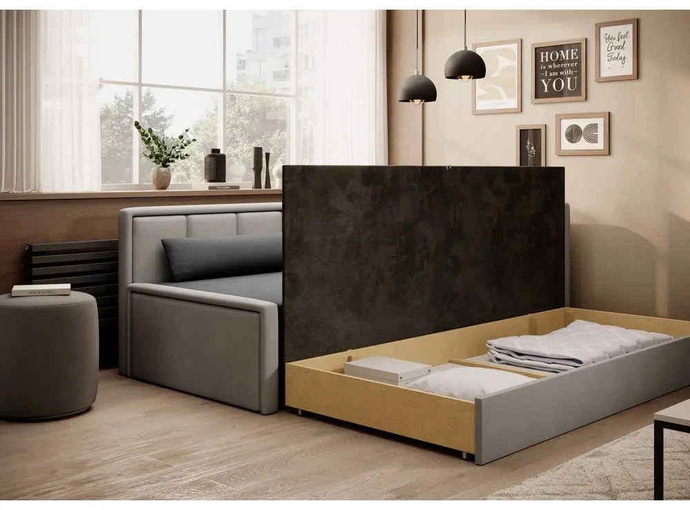 Сив шенилов сгъваем/с място за съхранение диван 214 cm Fulgeo – ELTAP