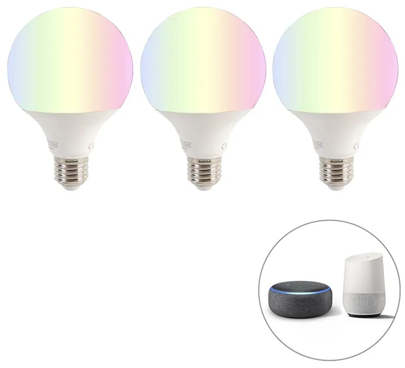 Комплект от 3 интелигентни E27 RGBW LED крушки G95 11W 1050lm 2200-4000K