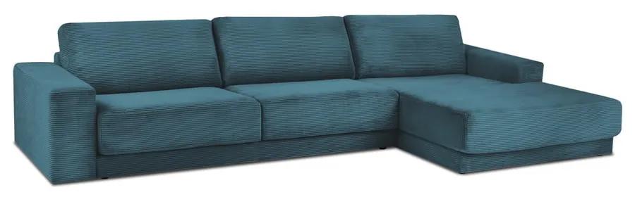 Син велурен разтегателен диван , десен ъгъл Donatella - Milo Casa
