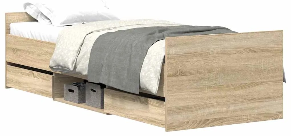 3203805 vidaXL Рамка за легло с горна и долна табла, сонома дъб, 90x200 см