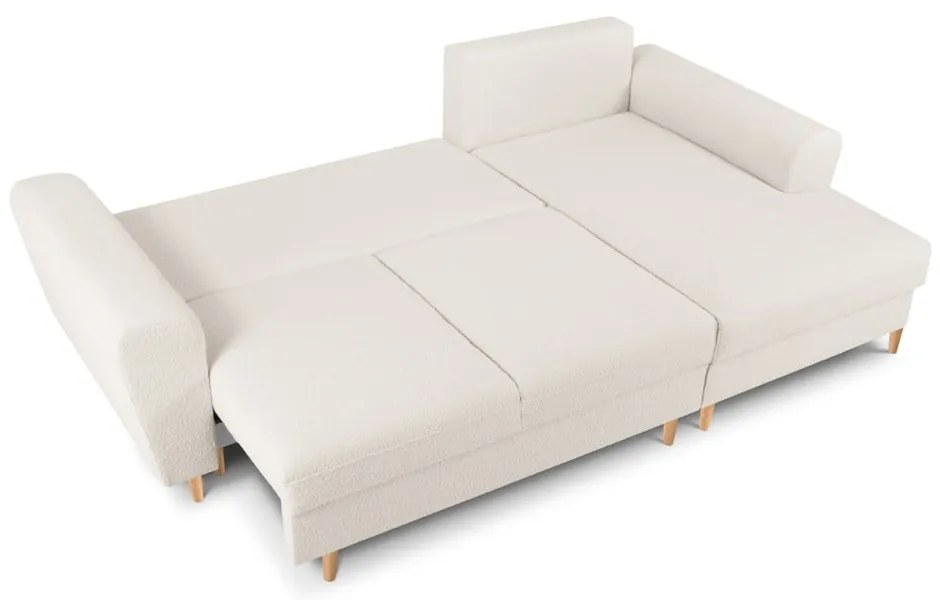 Бежов разтегателен ъглов диван с място за съхранение от прежда с примки от букле (десен ъгъл) Kyoto – Cosmopolitan Design