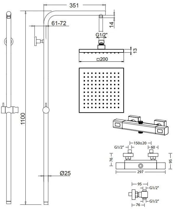 Душ колона Eurorama Thermo Square с постоянна височина