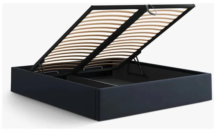 Тъмносиньо двойно легло 160x200 cm тапицирано с място за съхранение/без табла с включена подматрачна рамка Susan – Micadoni