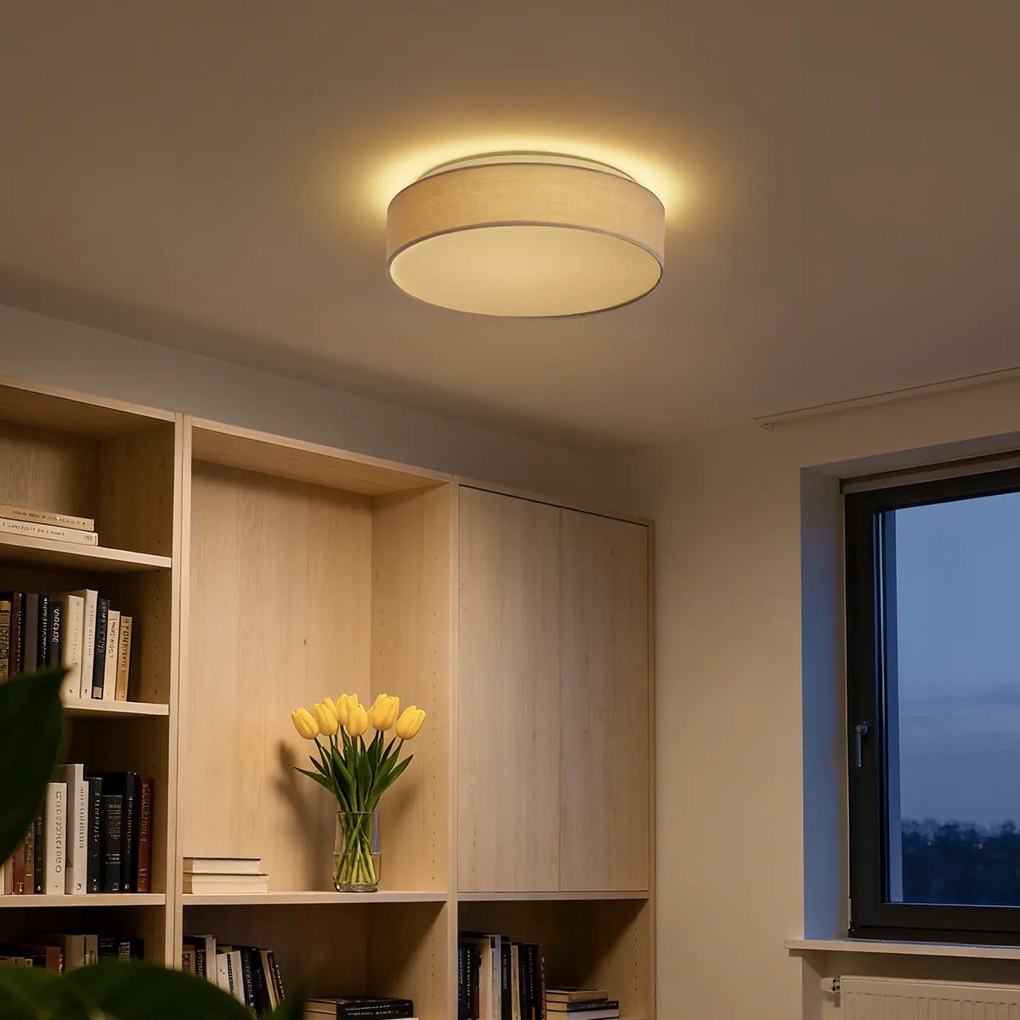 Смарт плафон бежов 35 см вкл. LED и дистанционно управление - Flat Drum