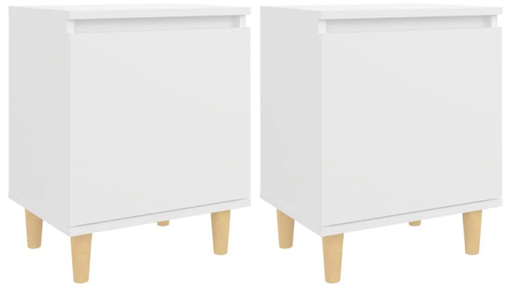 805816 vidaXL Нощни шкафчета с крака от дървен масив 2 бр бели 40x30x50 см
