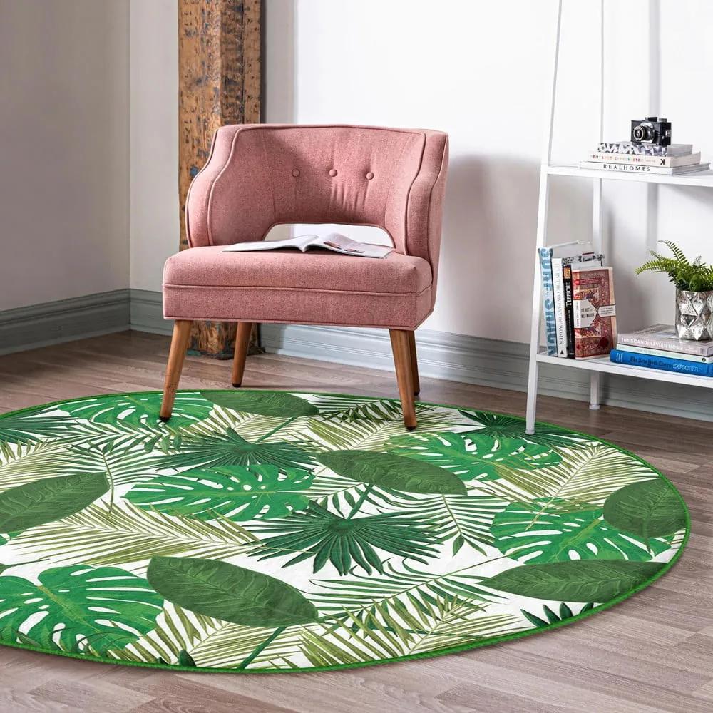 Зелен кръгъл килим подходящ за пране и за прахосмукачки роботи ø 80 cm Comfort – Mila Home