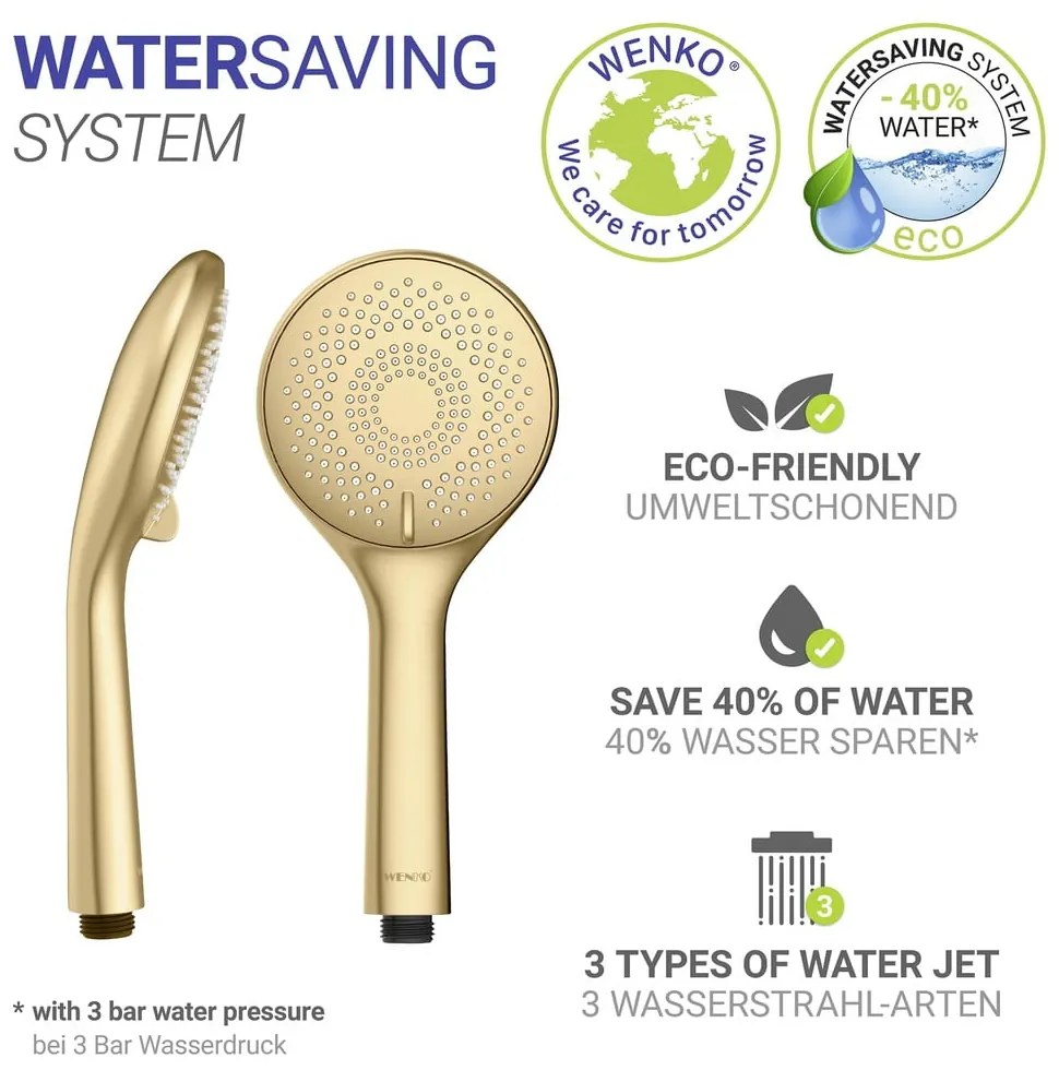 Матово златиста пластмасова икономична душ глава ø 11 cm Watersaving System – Wenko