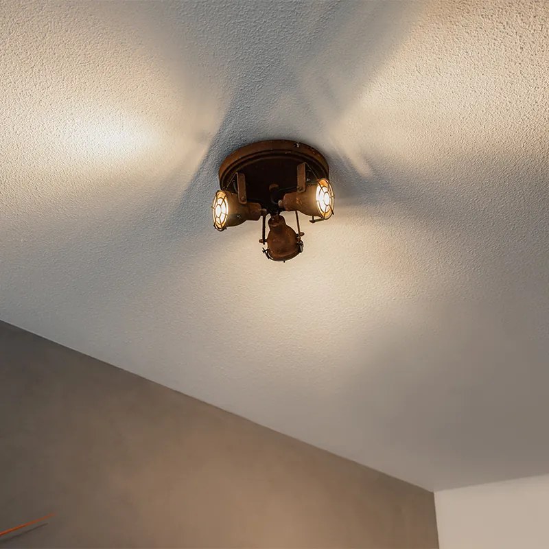 Стилна прожекционна лампа ръждяво кафява 3-светлина - Sorra