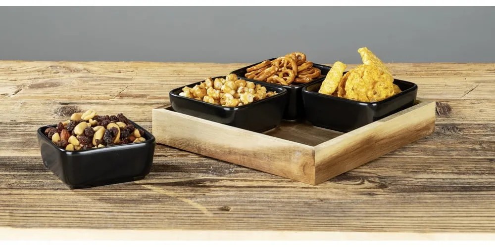 Черни керамични купи за сервиране в комплект от 4 части с поднос Elo - Wenko