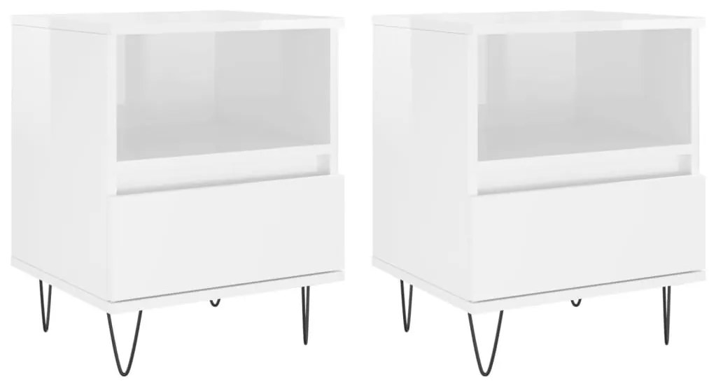 830625 vidaXL Нощни шкафчета, 2 бр, бял гланц, 40x35x50 см, инженерно дърво