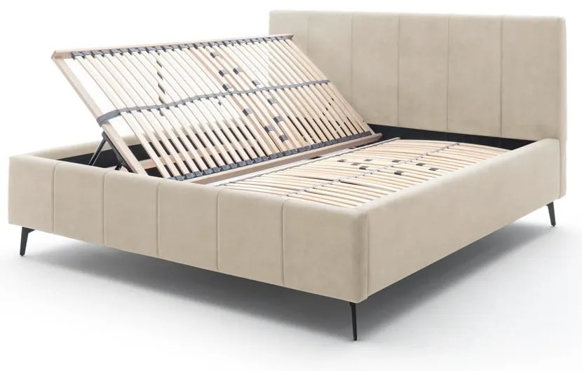 Бежово двойно легло 180x200 cm тапицирано с място за съхранение с включена подматрачна рамка Lizzano – Meise Möbel