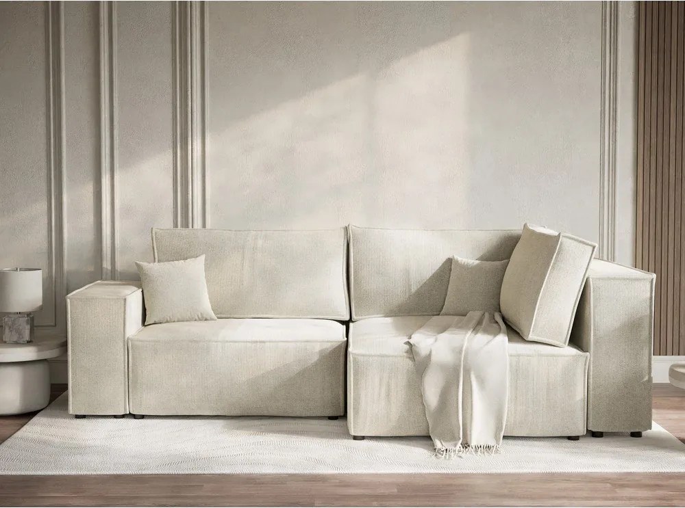 Кремав шенилов сгъваем/с място за съхранение ъглов диван (десен ъгъл/L форма) Tonga – Maison de Rêve