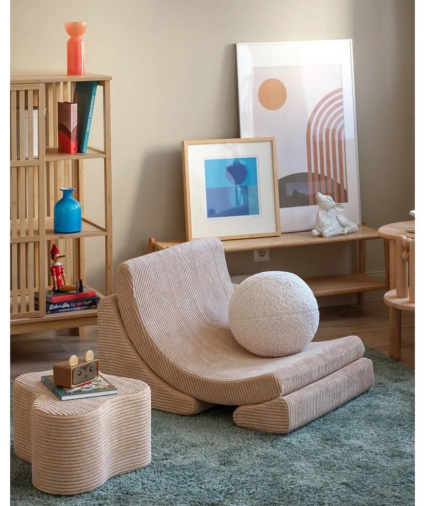 Светлокафяв детски пуф от рипсено кадифе Cloud – Wigiwama