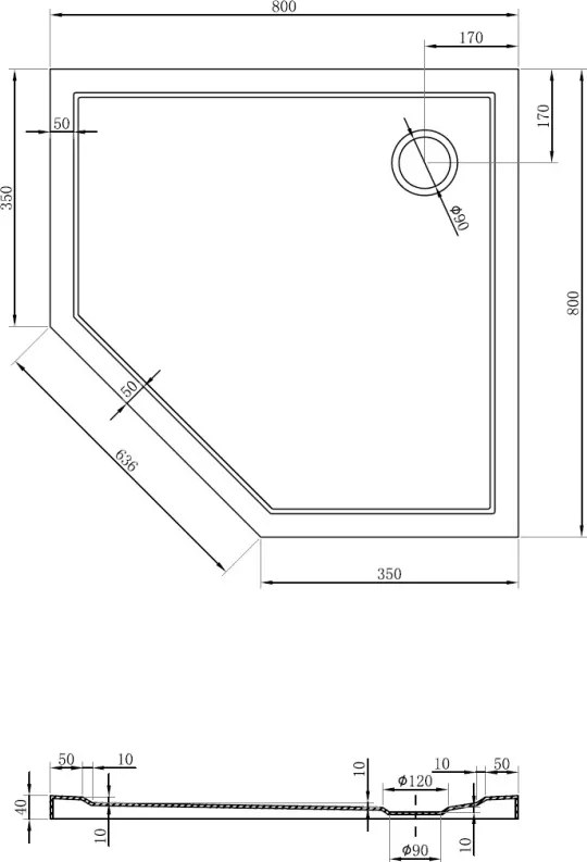 Mexen Flow петостенен ултратънък душ корито 80 x 80 cm, бял гланц - 46P108080