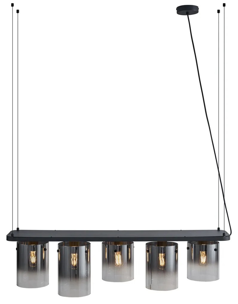 Модерен висящ лампион черен с димно стъкло 5 светлини - Hybrid