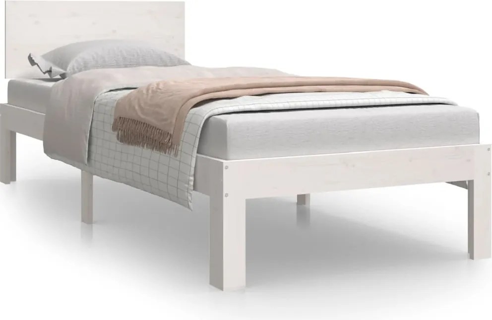 810456 vidaXL Рамка за легло бяла масивно дърво 75x190 см Small Single