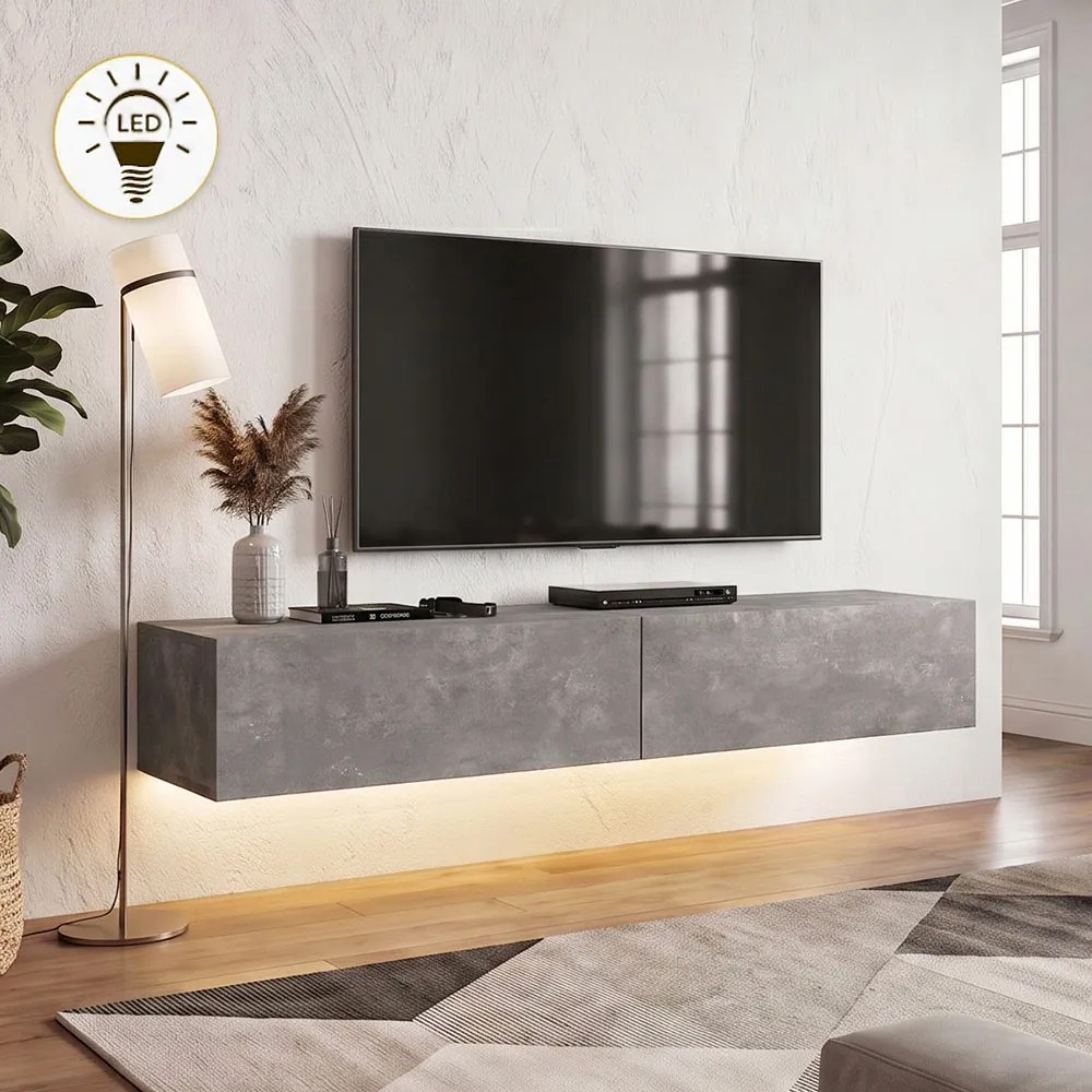 Aristo TopMebel меламинов стенен ТВ шкаф с LED осветление в цвят бетонно сиво 135x31.6x25cm.