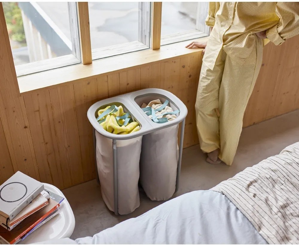 Светлосив текстилен кош за пране 2x40 l Duo – Joseph Joseph