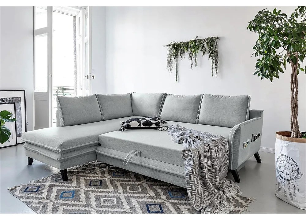 Светлосив ъглов разтегателен диван ляв ъгъл, Charming Charlie - Miuform