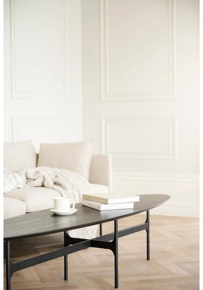 Черна масичка за кафе с плот от ясенова дървесина 180x50 cm Colton - Rowico