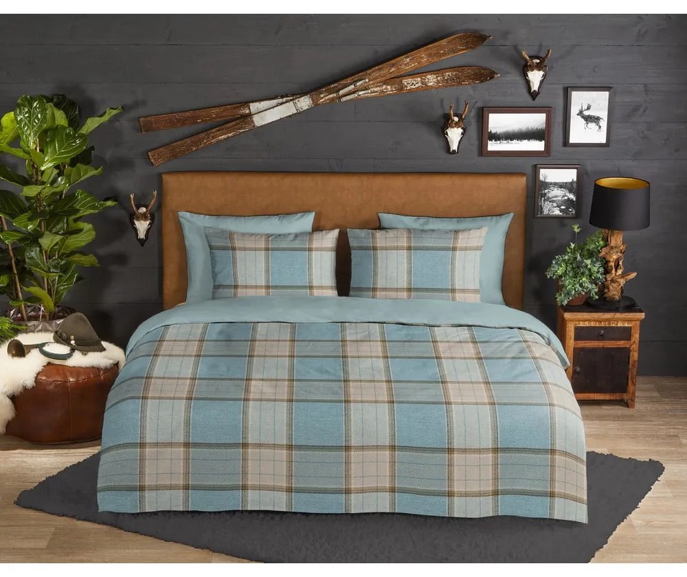 Синьо единично удължено фланелено спално бельо 140x220 cm Jacco – Good Morning