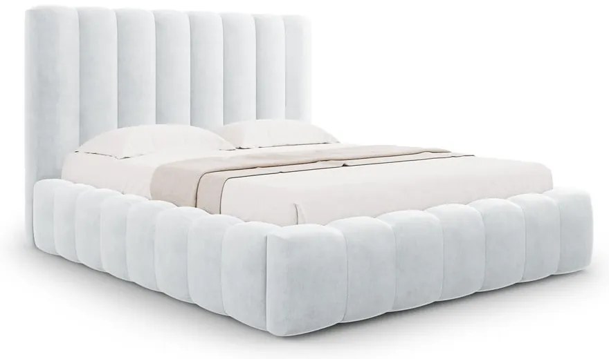 Светлосиво тапицирано двойно легло с място за съхранение с включена подматрачна рамка 180x200 cm Kelp – Micadoni Home