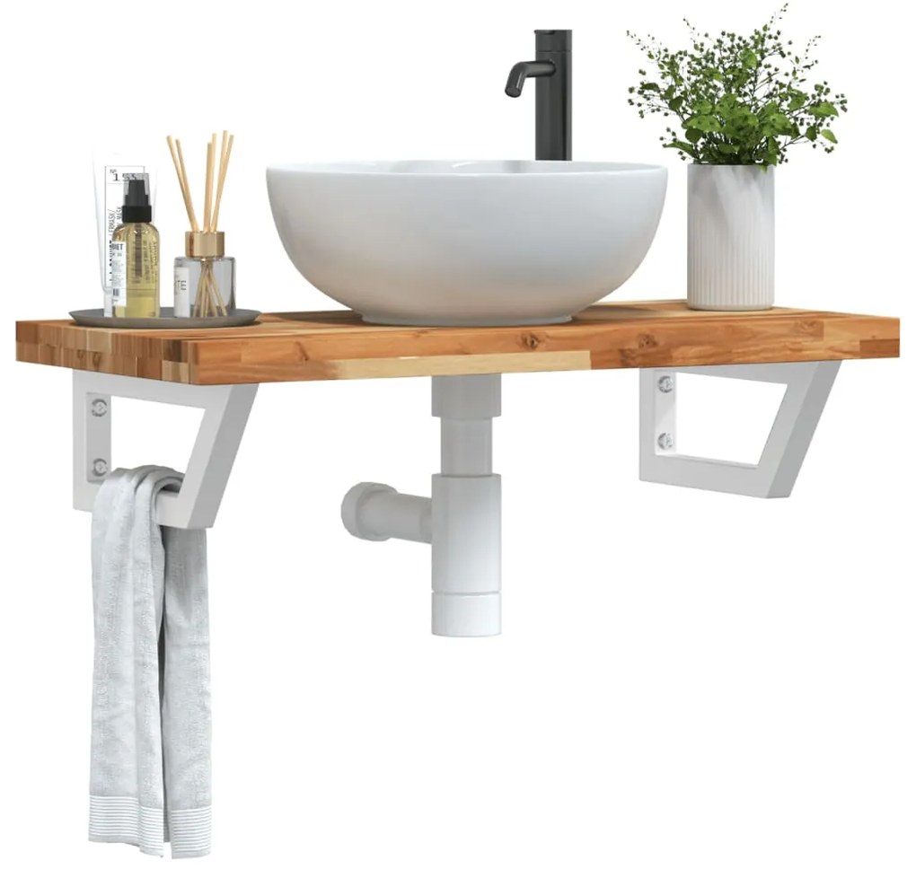 3302742 vidaXL Стенен рафт за мивка, стомана и масивно дърво акация