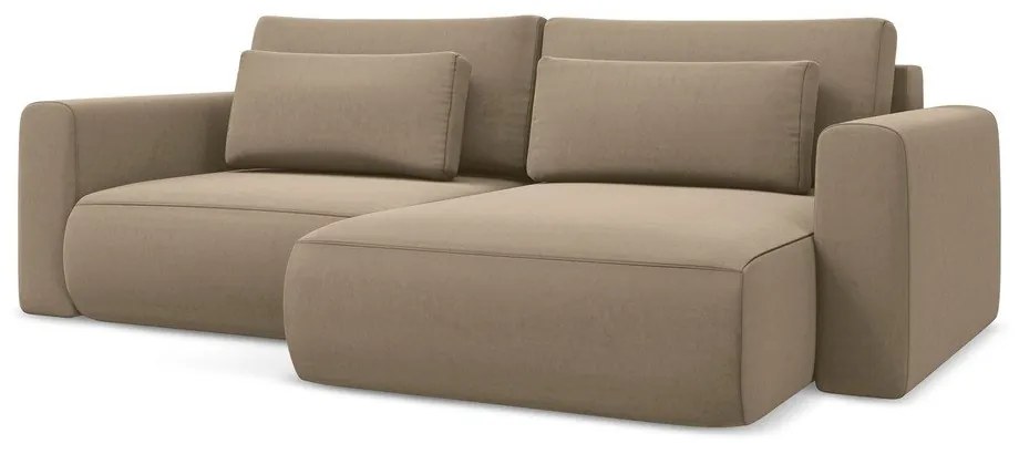 Светлокафяв кадифен разтегателен ъглов диван с място за съхранение (десен ъгъл) Kapua – Makamii