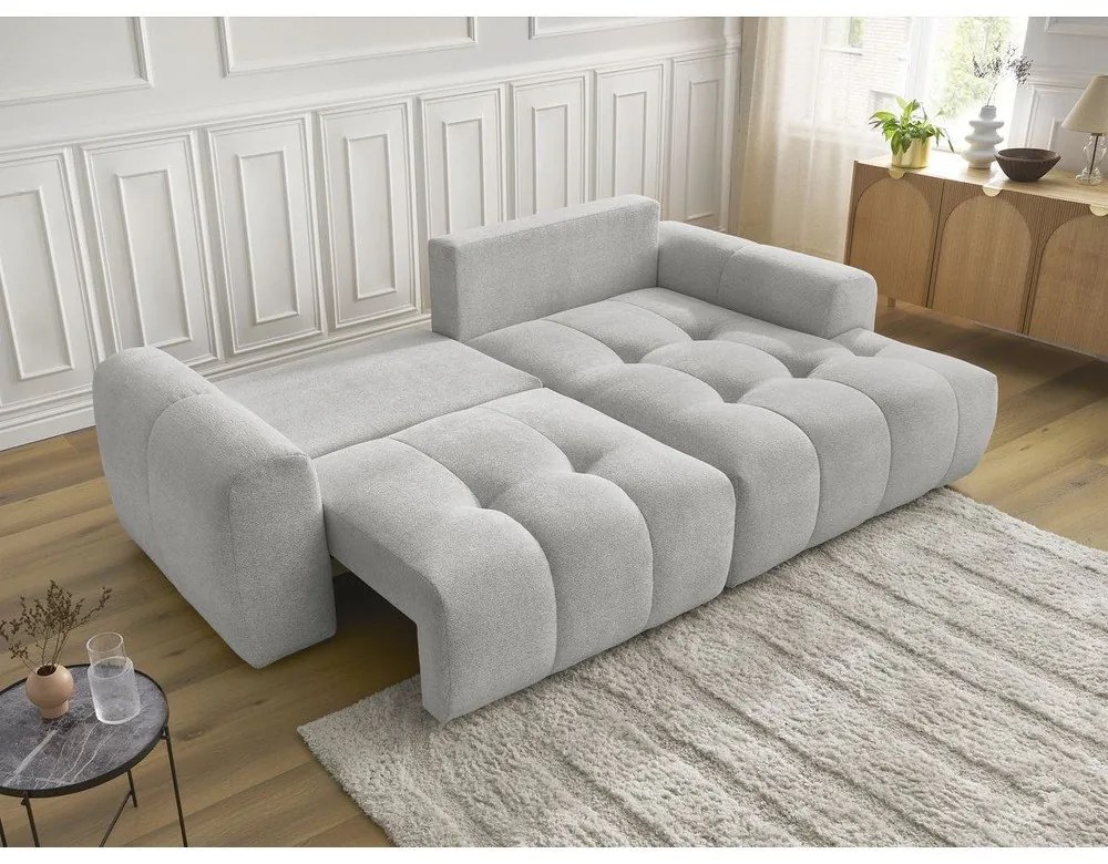 Светлосив шенилов разтегателен ъглов диван с място за съхранение (десен ъгъл) Roxelane – Bobochic Paris