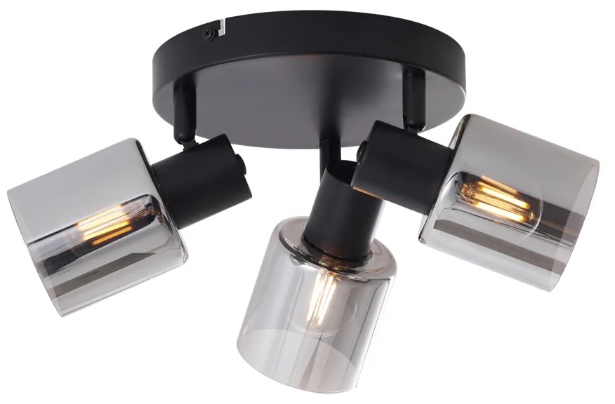 Модерна таванна лампа черна с димно стъкло кръгла 3-лампи - Cilin