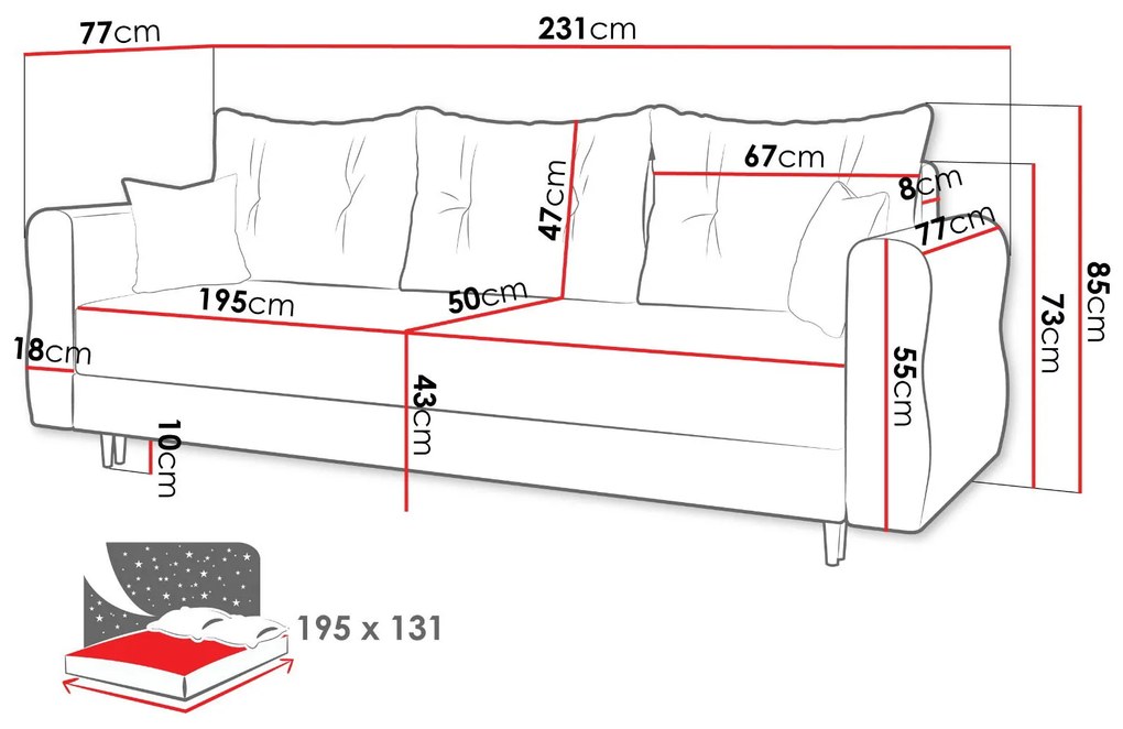 Диван Zako триместен -Mpez