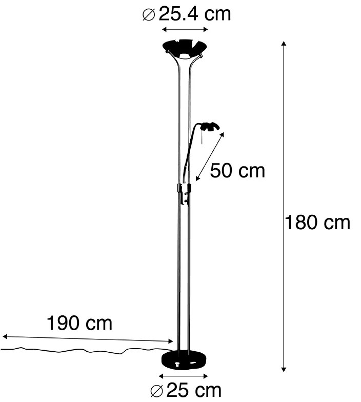 Подова лампа златиста с лампа за четене с LED и димер - Diva 2