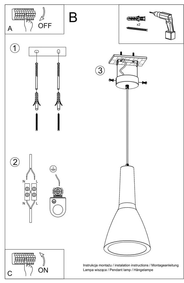 Светлосиво висящо осветително тяло с бетонов абажур ø 17 cm Mattia – Sollux