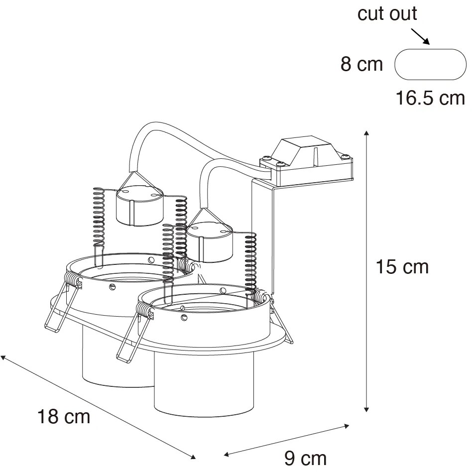 Вграден прожектор черен GU10 50mm 2-светлина - Installa