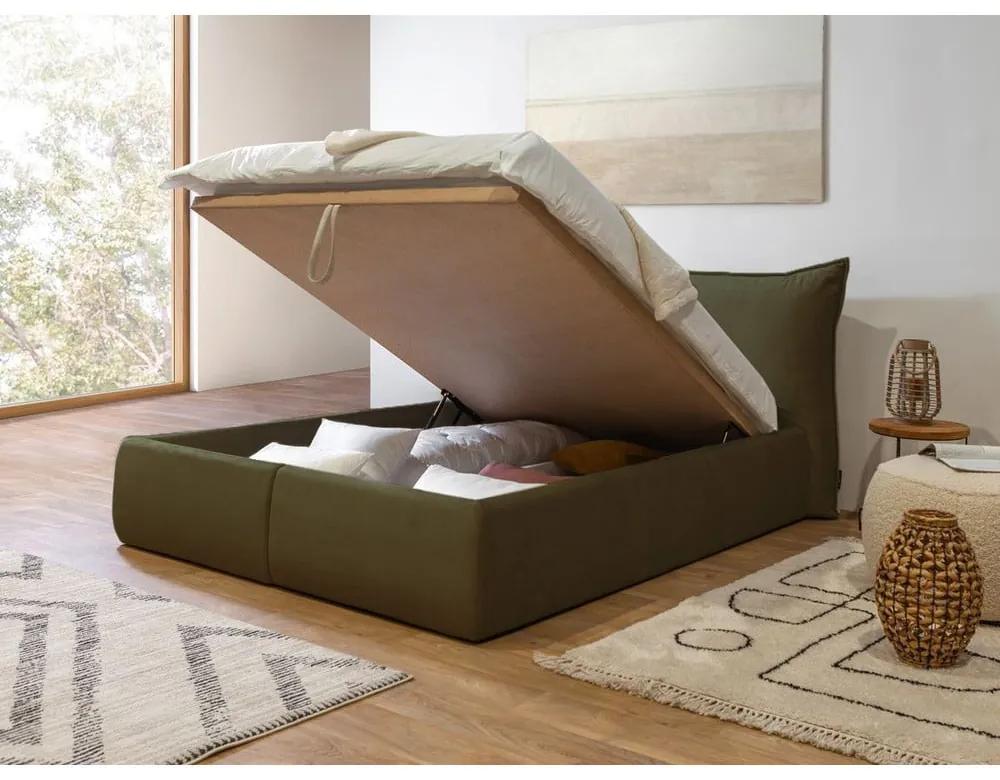 Зелено тапицирано двойно легло с решетка и място за съхранение 180x200 cm Jade - Bobochic Paris