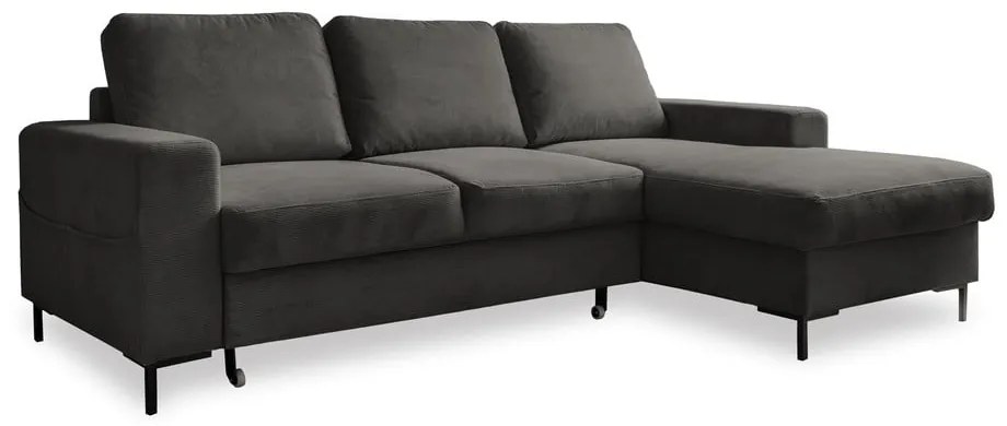 Тъмносив разтегателен ъглов диван от рипсено кадифе (десен ъгъл) Lofty Lilly – Miuform