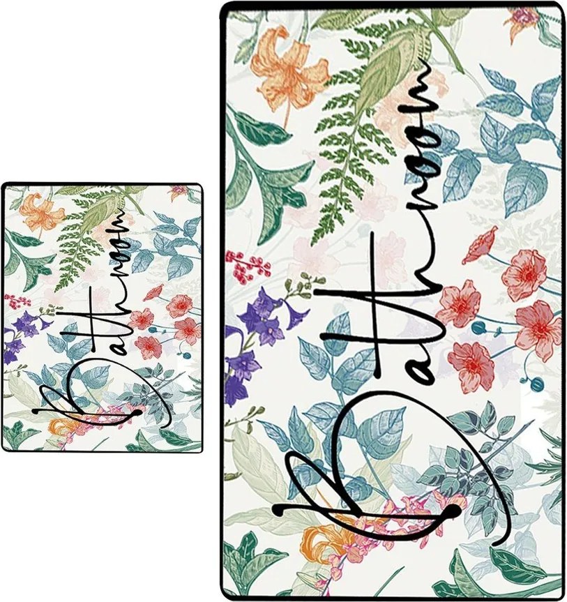 Килими за баня в комплект 2 бр. 60x100 cm Green In Flower – Foutastic