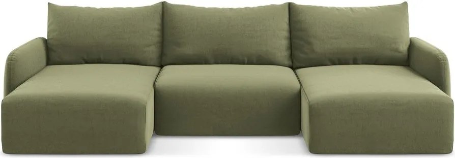 Зелен кадифен сгъваем/с място за съхранение ъглов диван (U форма) Kalena – Makamii