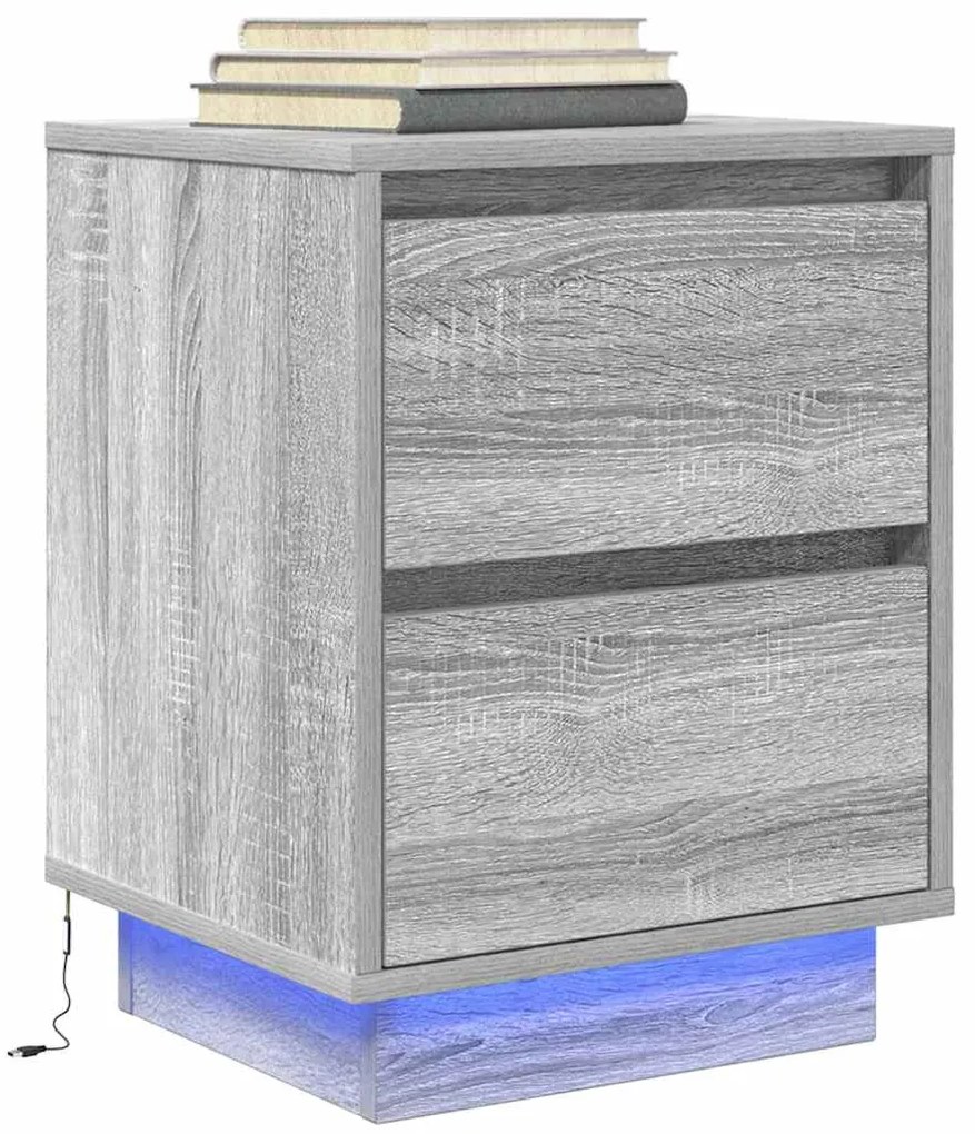 861293 vidaXL Нощен шкаф с LED осветление Grey Sonoma 38x34x50 cm