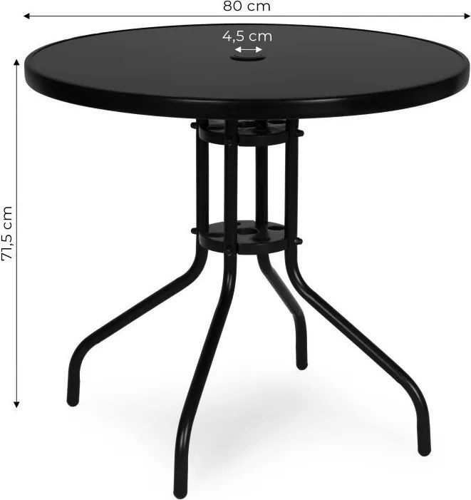 Кръгла градинска маса 80 см с отвор за чадър - черна
