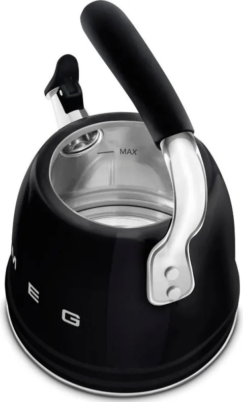 Свирещ чайник Smeg CKLW2001BL, 2.3 л, Индукция, Ненагряваща се дръжка, Стомана, Черен