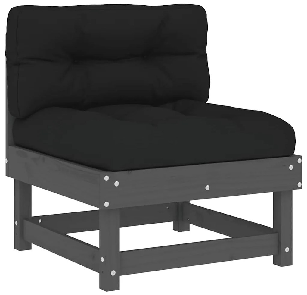 825431 vidaXL Среден диван с възглавници, сив, борово дърво масив