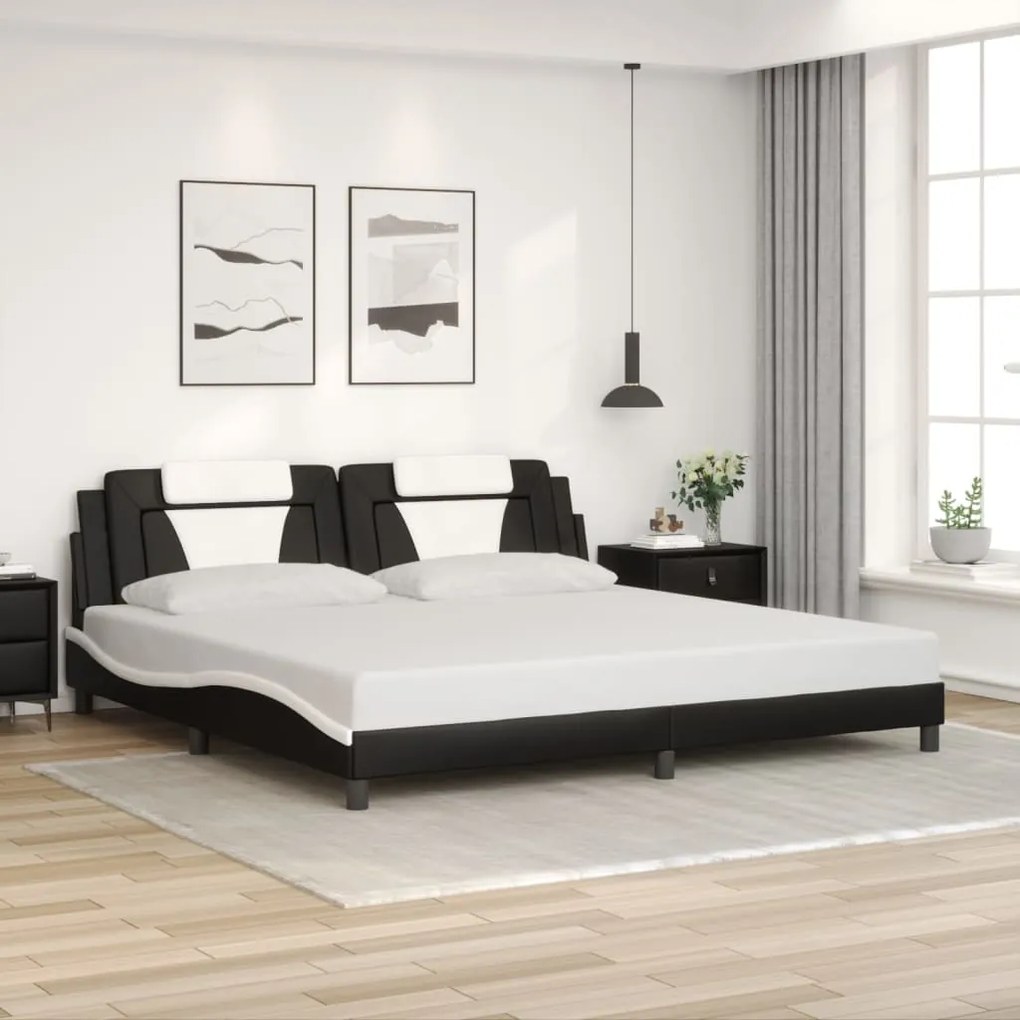 3208122 vidaXL Рамка за легло Viana без матрак, черна, бяла, 200x200см, изкуствена кожа